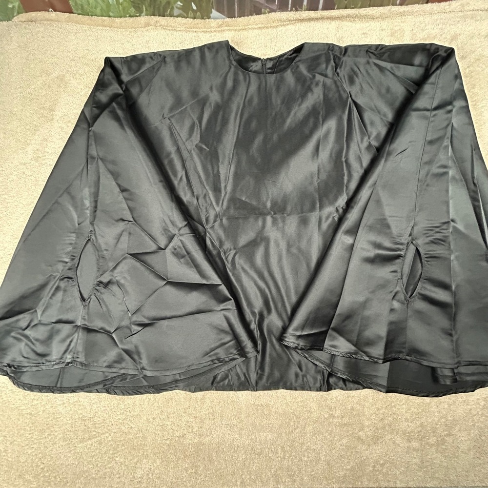 Black Satin Cape Witchy Steampunk Top with Arm Slits and Back Zipper Size Large